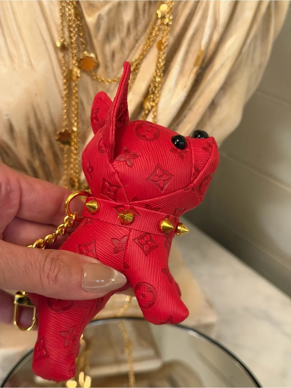 Luxury Red Designer-Inspired Dog Keychain Charm
